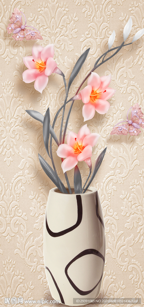 百合花3D玄关装饰画