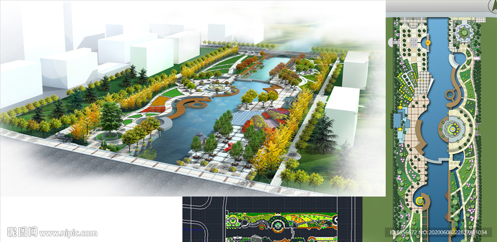 滨水景观效果图PSD分层CAD