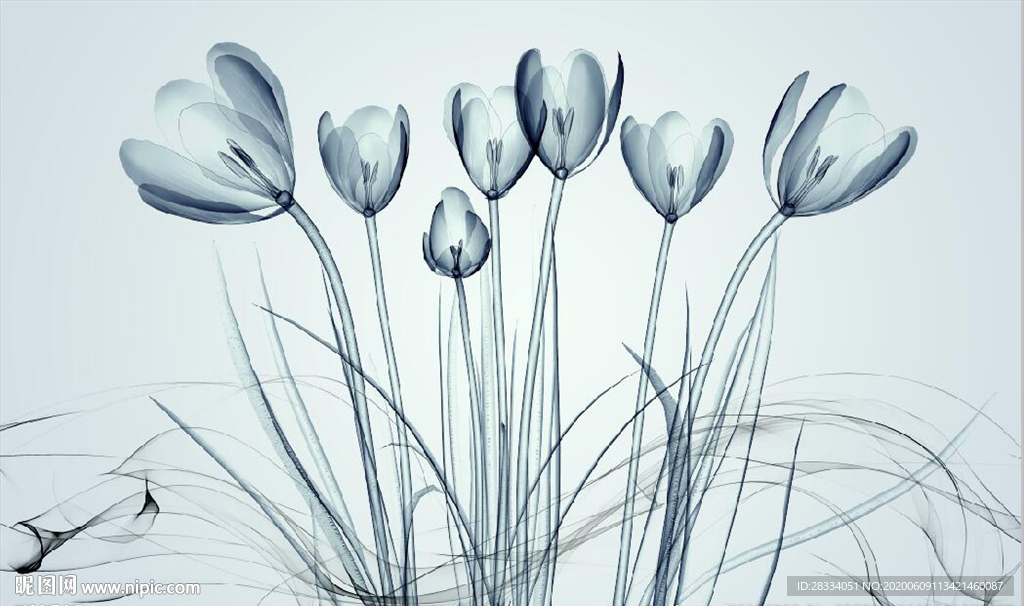 现代简约透明百合花电视背景墙