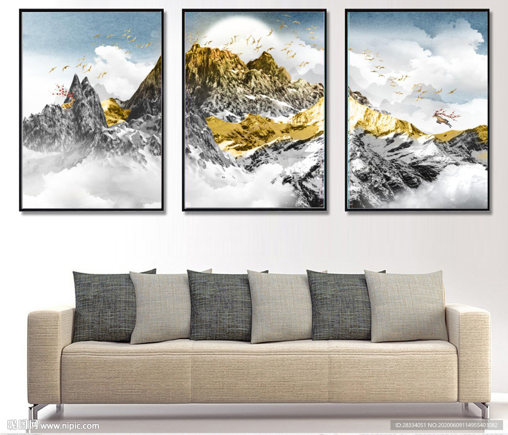 新中式金色山脉风景装饰无框画