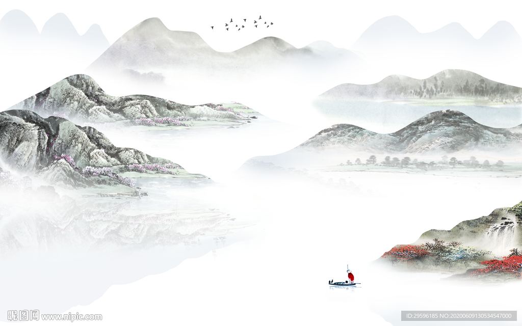 简约新爆款山水画 tif分层