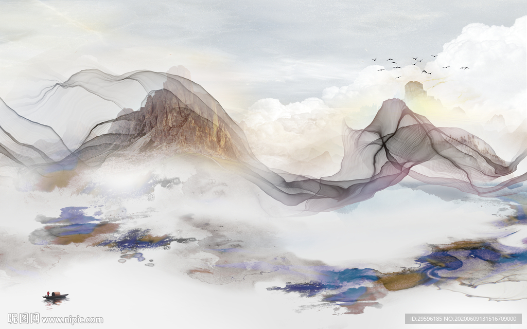 最新爆款山水画 tif分层