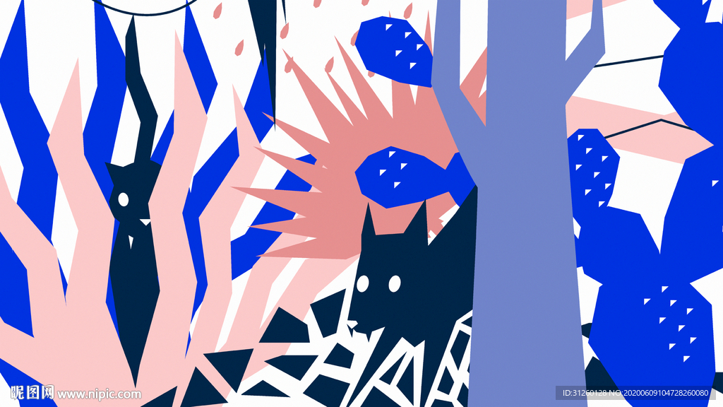 抽象树林动物背景墙