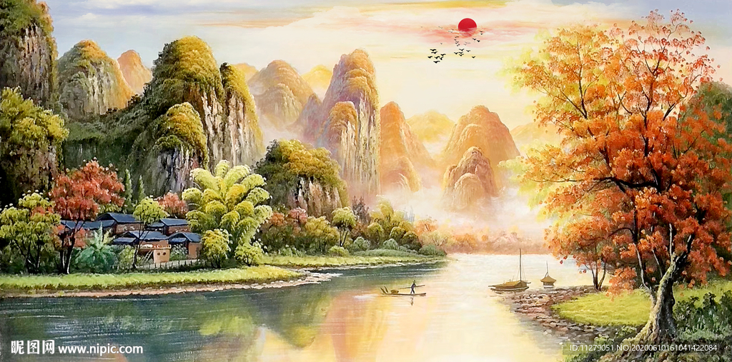 风景桂林漓江油画