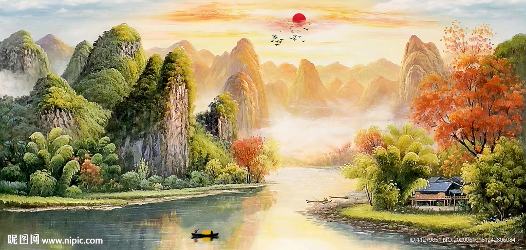 风景漓江油画
