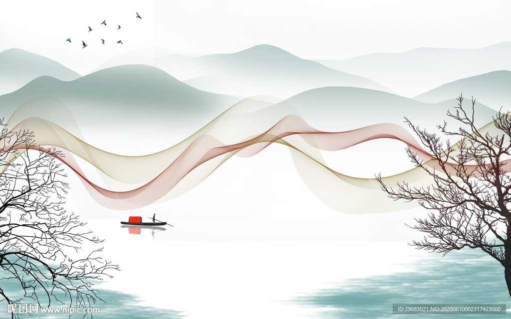 新中式超清新山水画 tif分层