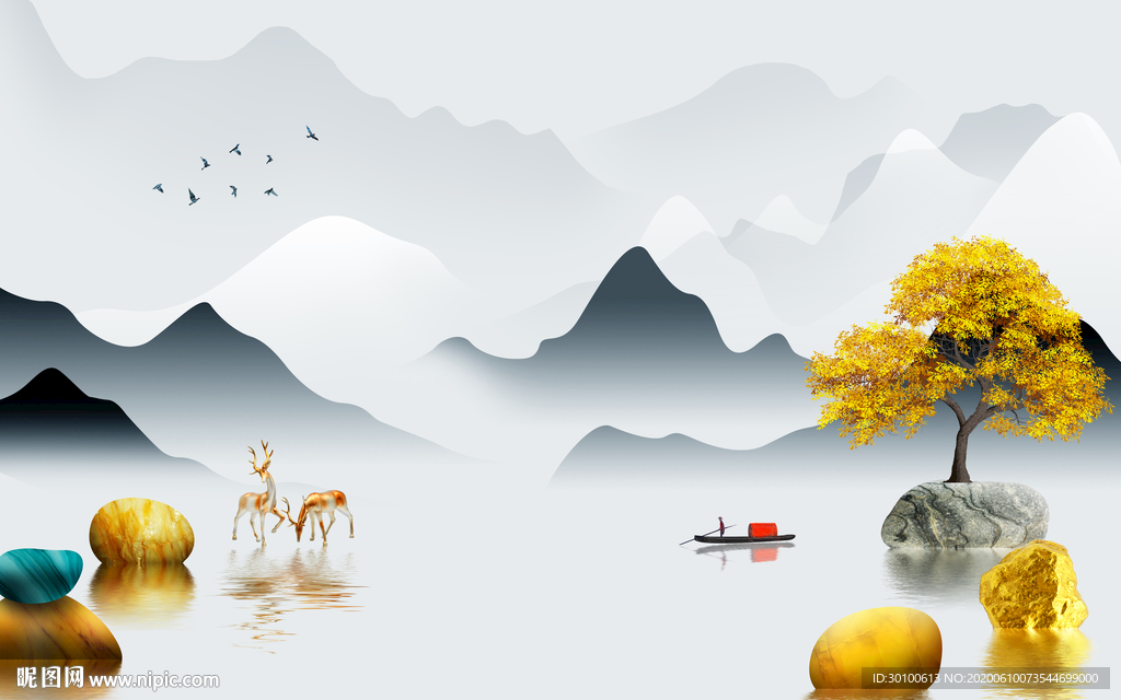 新中式热销山水画 TIF分层