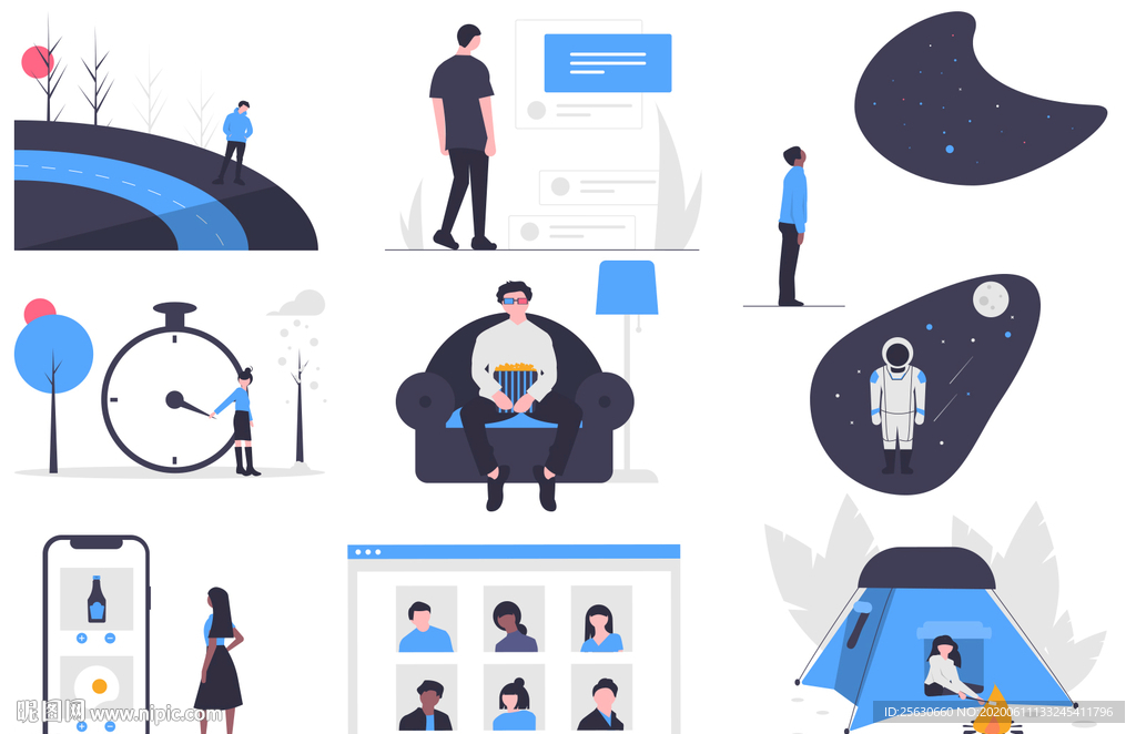 9个矢量蓝色免扣PNG