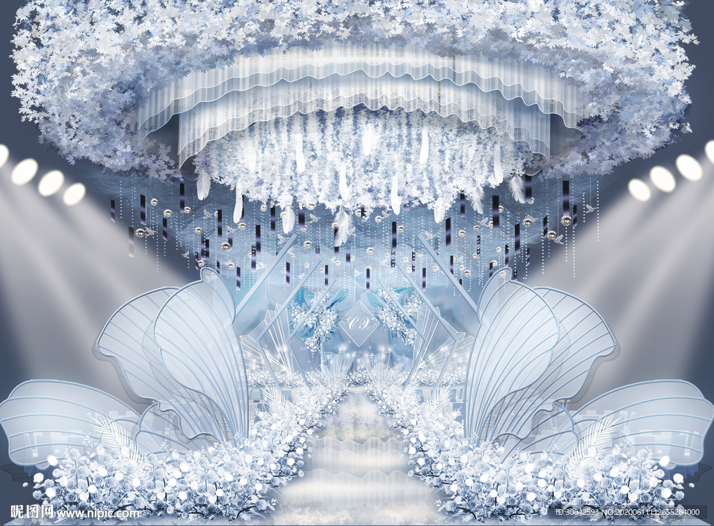 韩式浅蓝小清新婚礼效果图