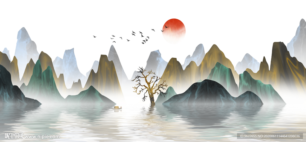 新中式山水背景