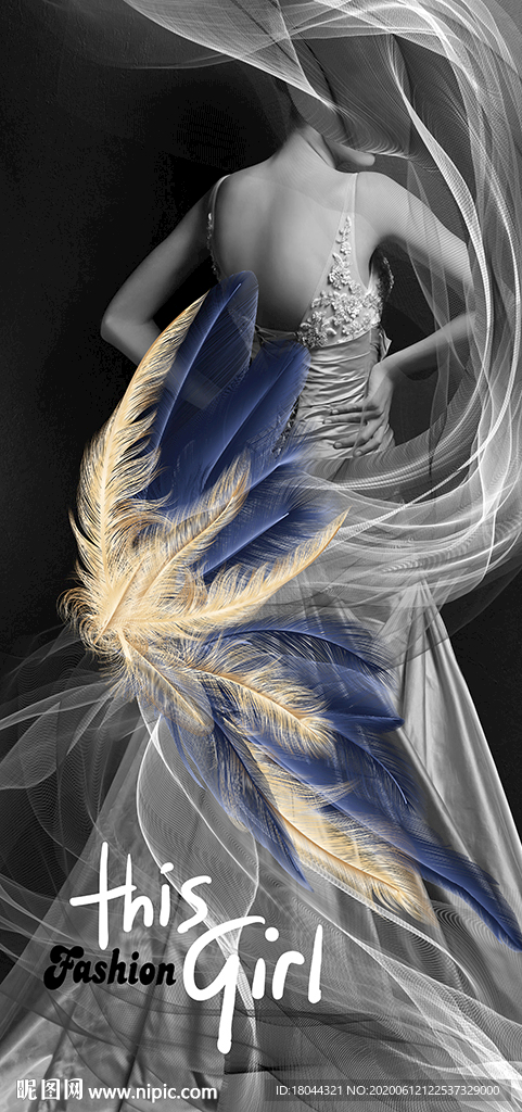 个性羽毛时尚女王装饰画玄关