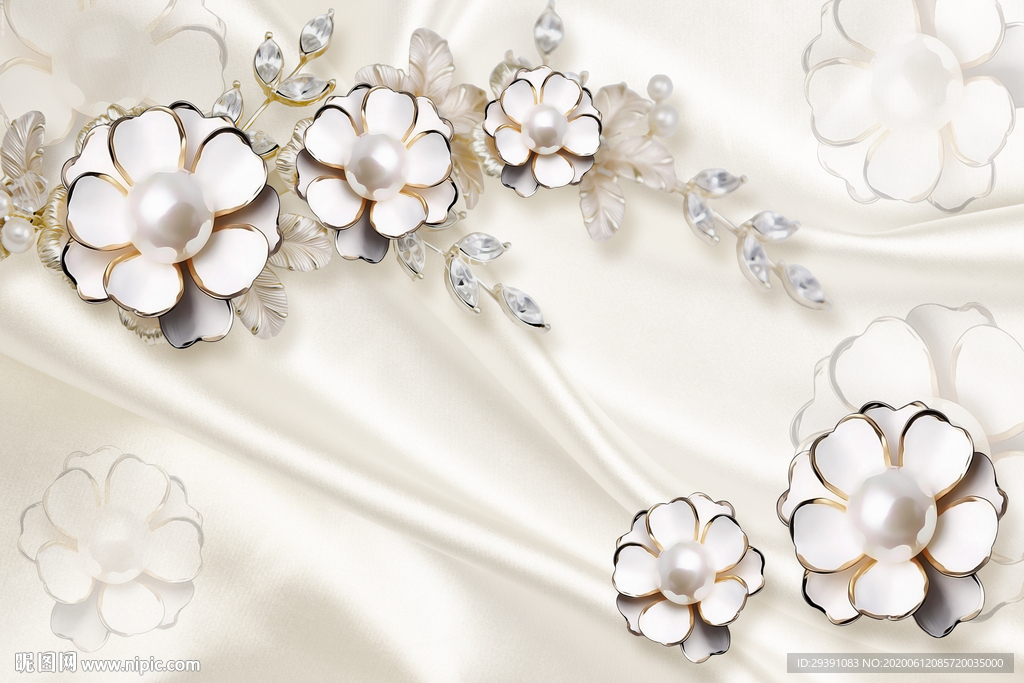 丝绸钻石珠宝3D花朵电视背景墙