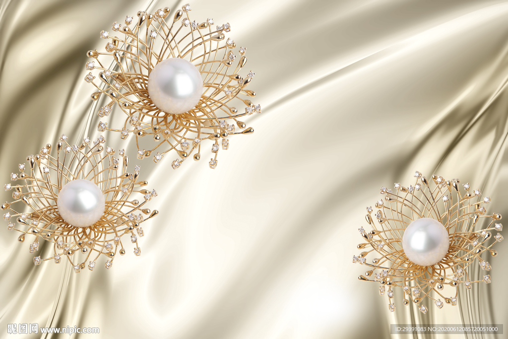 3D丝绸钻石珠宝花朵电视背景墙