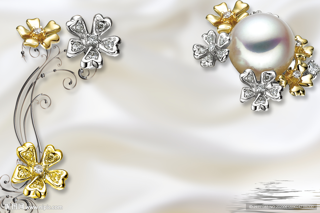 奢华珠宝丝绸水纹花朵3d立体电