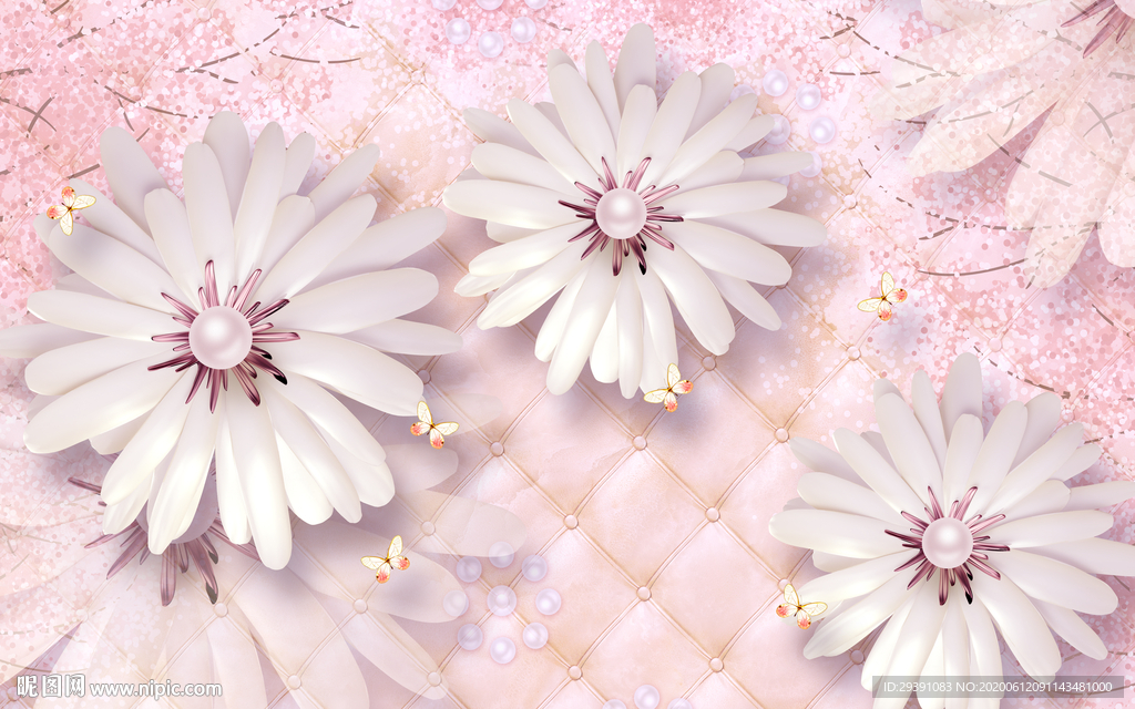 欧式粉色花朵浮雕现代珠宝背景墙