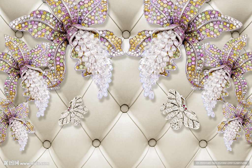 3D软包百合花蝴蝶分层图片