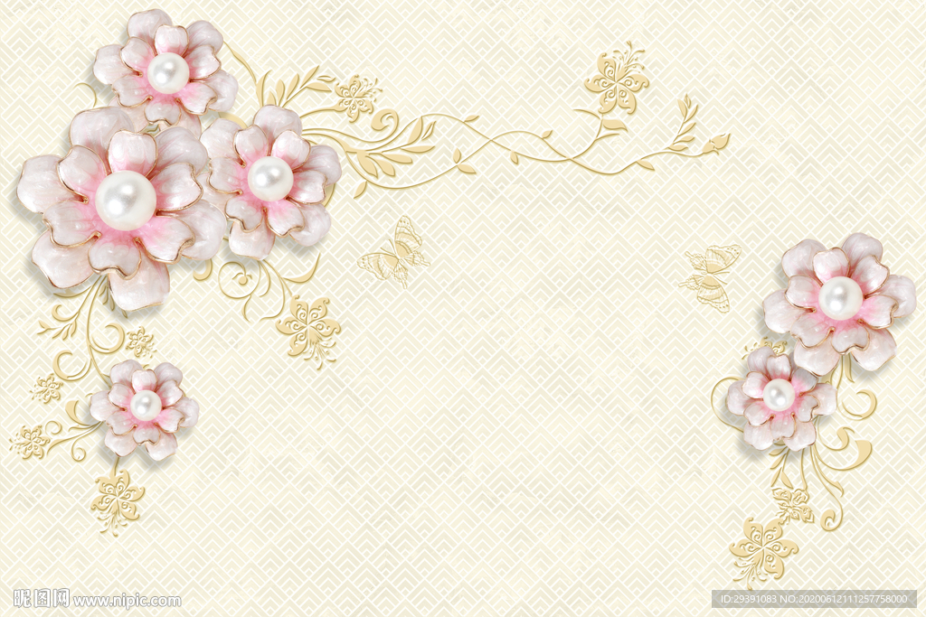 3D粉色玫瑰背景墙