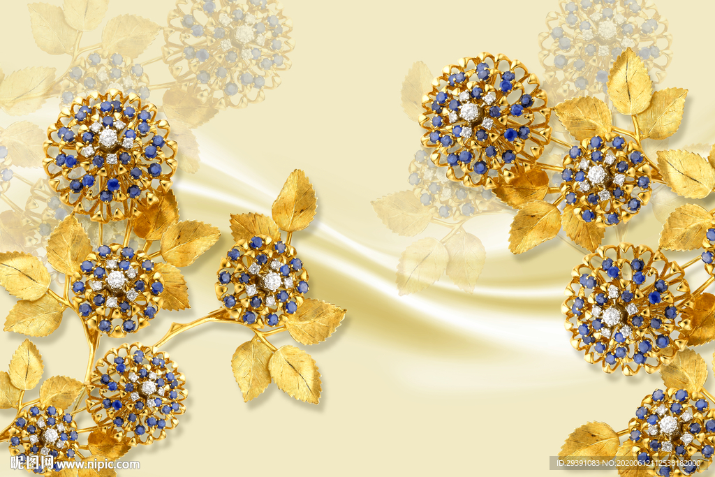 3d奢华金色花珠宝背景墙