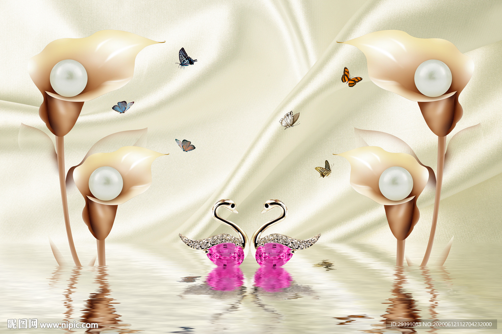 金色珠宝马蹄莲蝴蝶立体背景墙