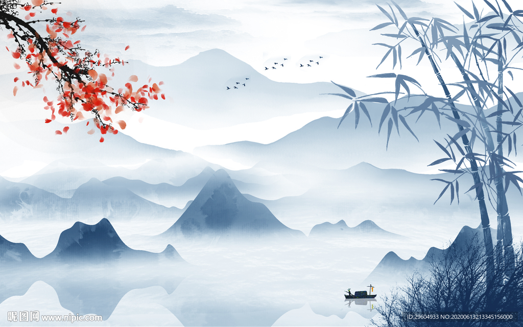 爆款 简约风格山水 tif分层