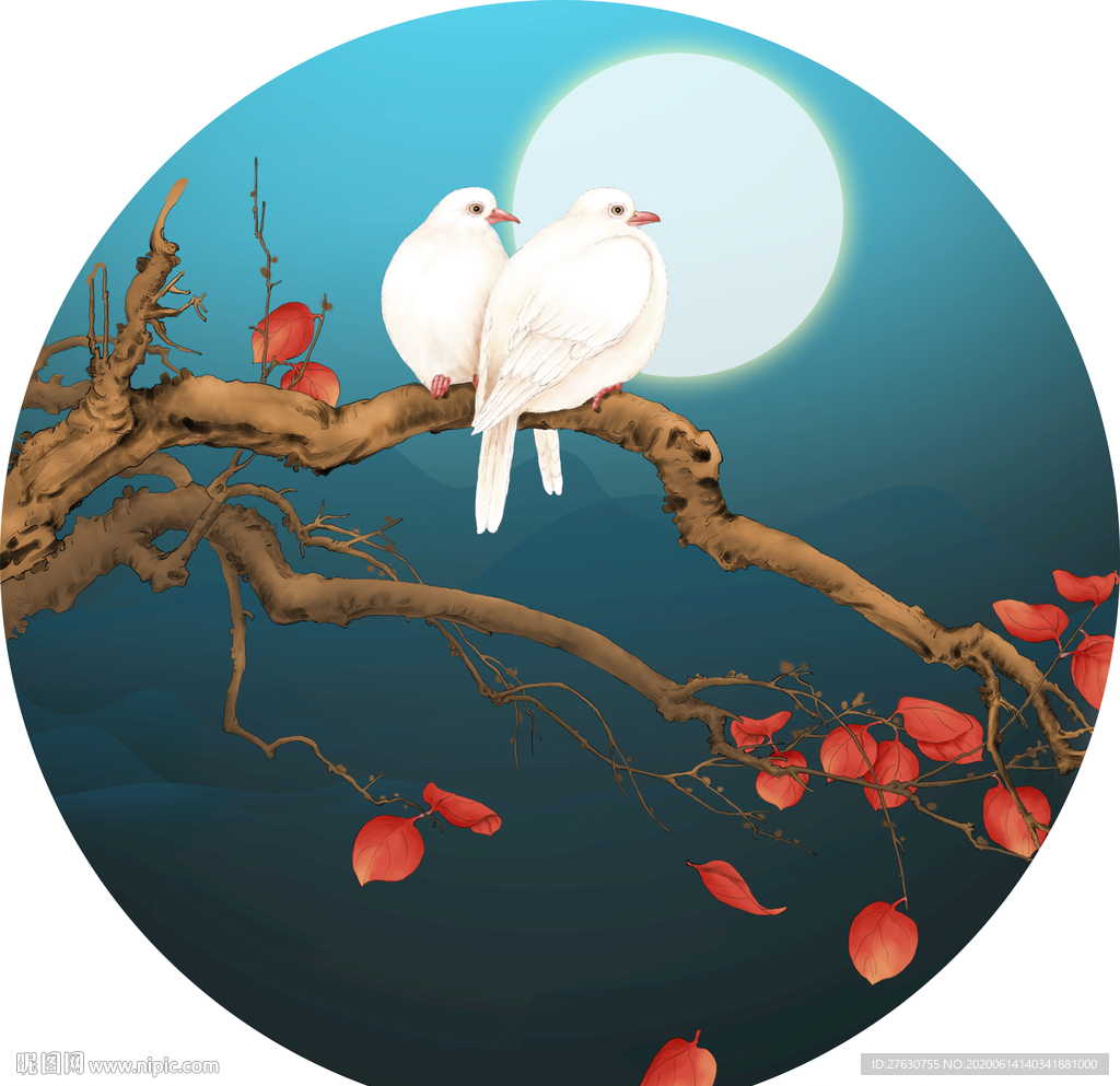 手绘工笔画花鸟