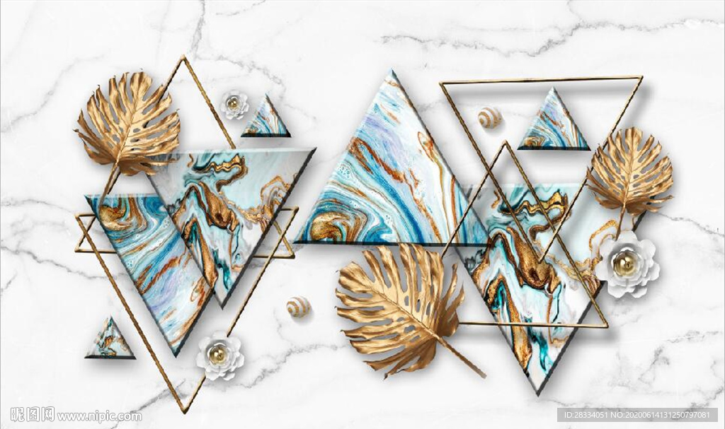 北欧风抽象几何树叶电视背景墙