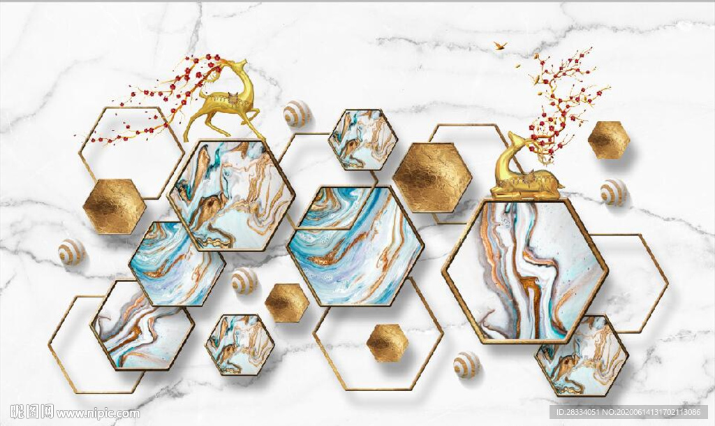 北欧风抽象几何麋鹿电视背景墙