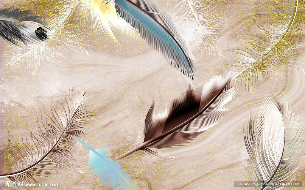 羽毛超清装饰画 tif分层