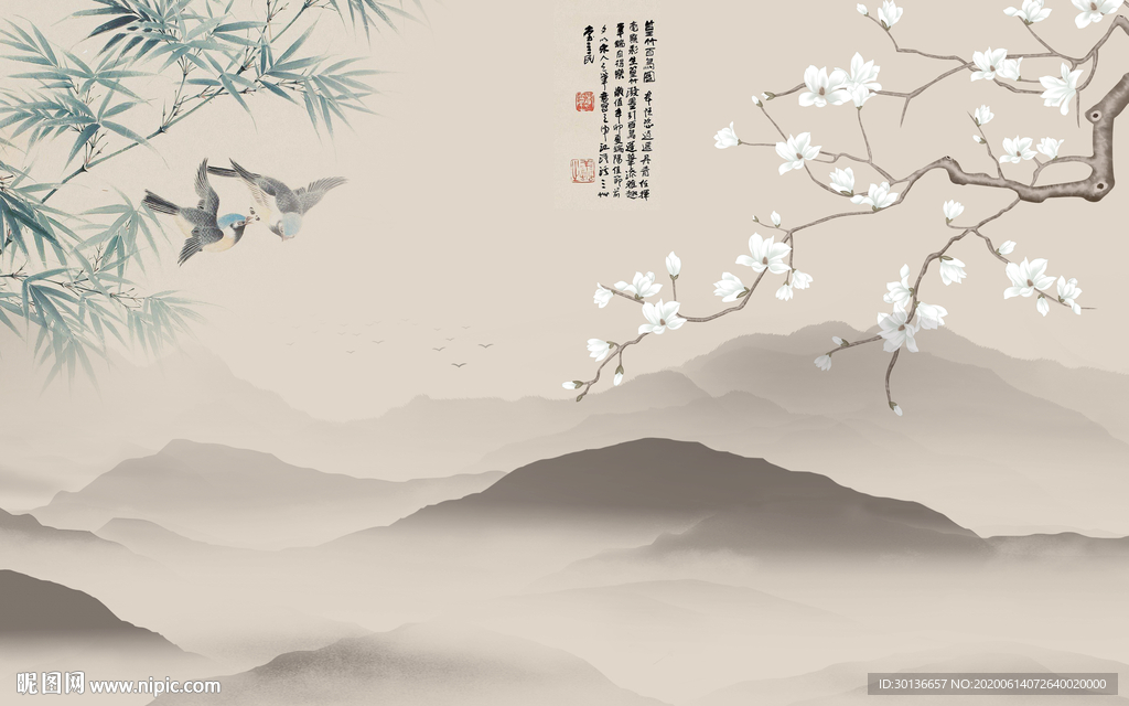 大气意境风山水画 TIF分层