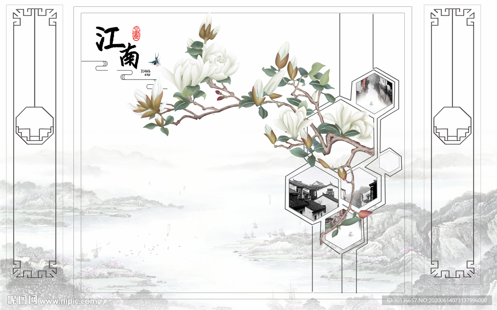 江南意境风山水画 TIF分层