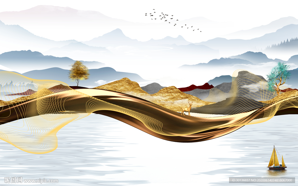 现代高清版山水画 TIF分层