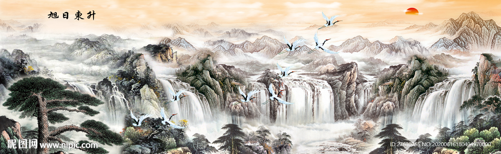 旭日东升巨幅山水画