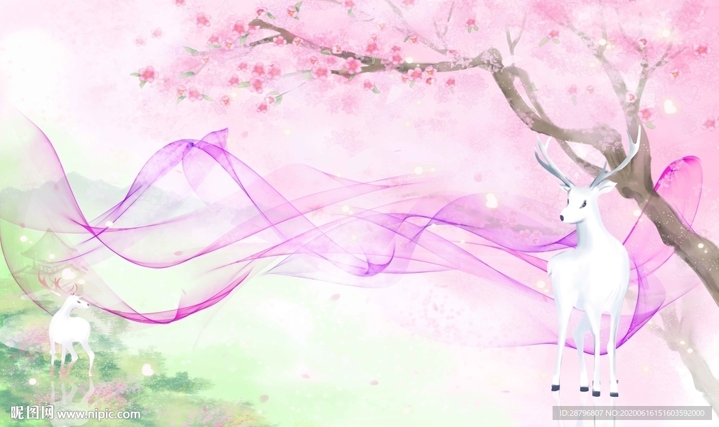 新中式手绘花鸟上善若水壁画