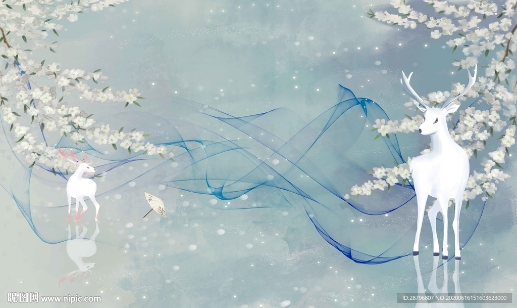 手绘新中式山水画上善若水壁画