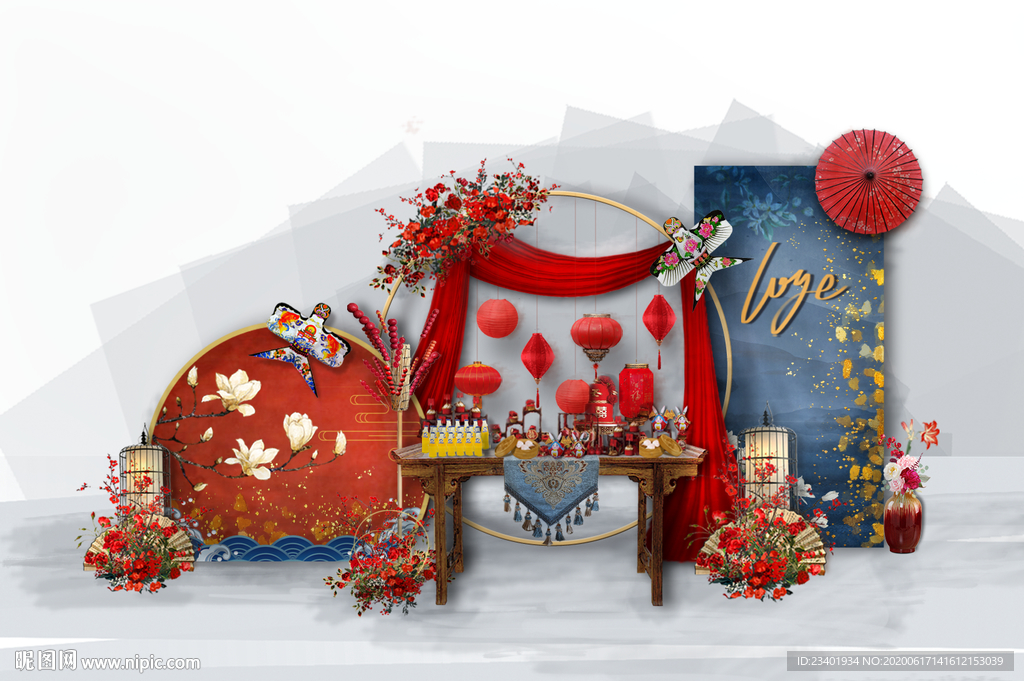 新中式创意红蓝撞色婚礼