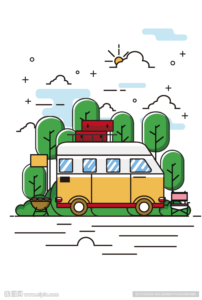 旅行野餐风景画