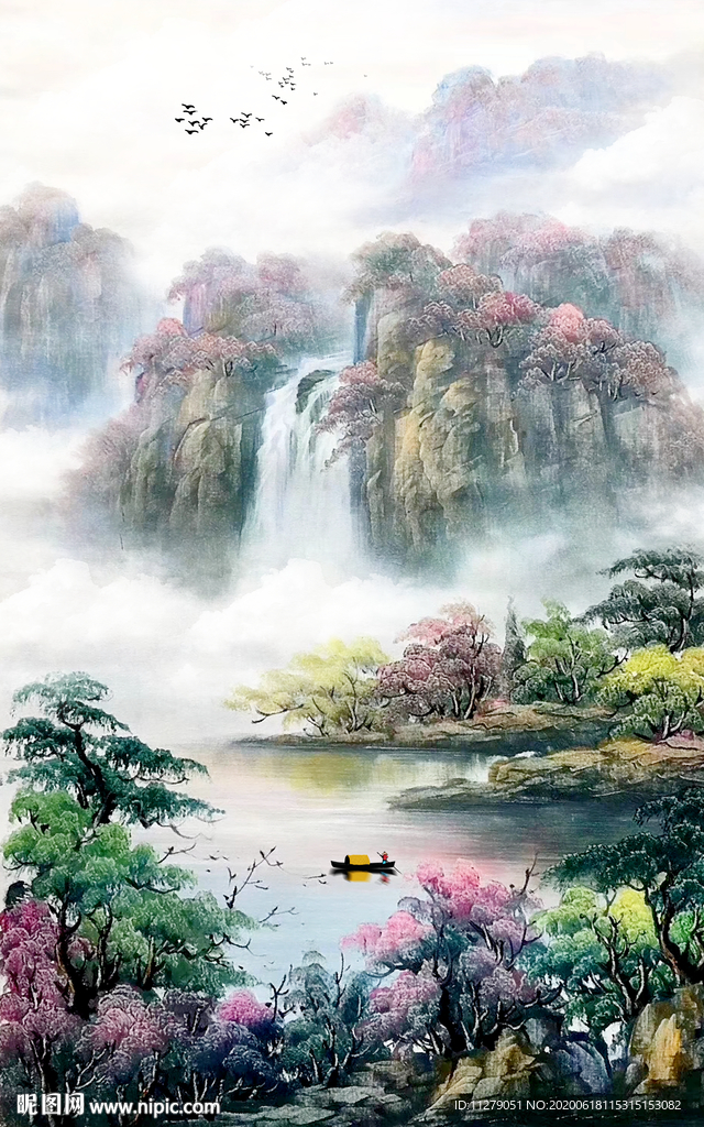 山水画风景油画招财画
