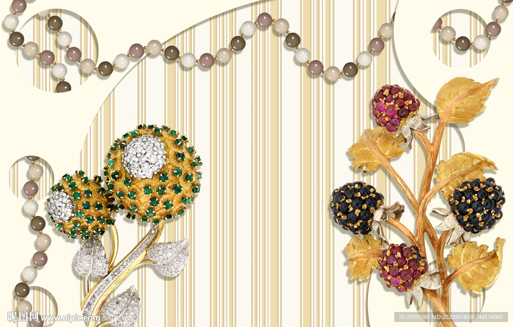 3D珠宝抽象花背景
