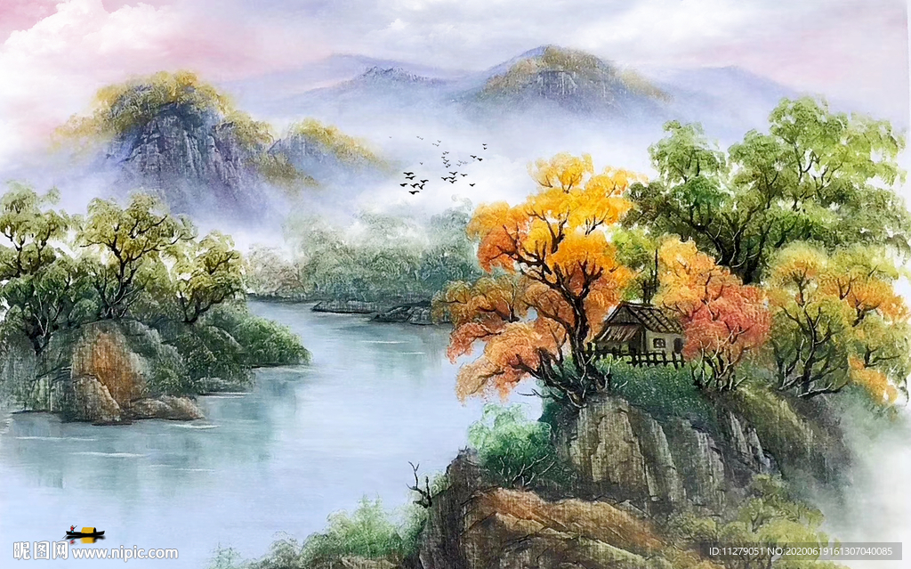 风景油画山水画