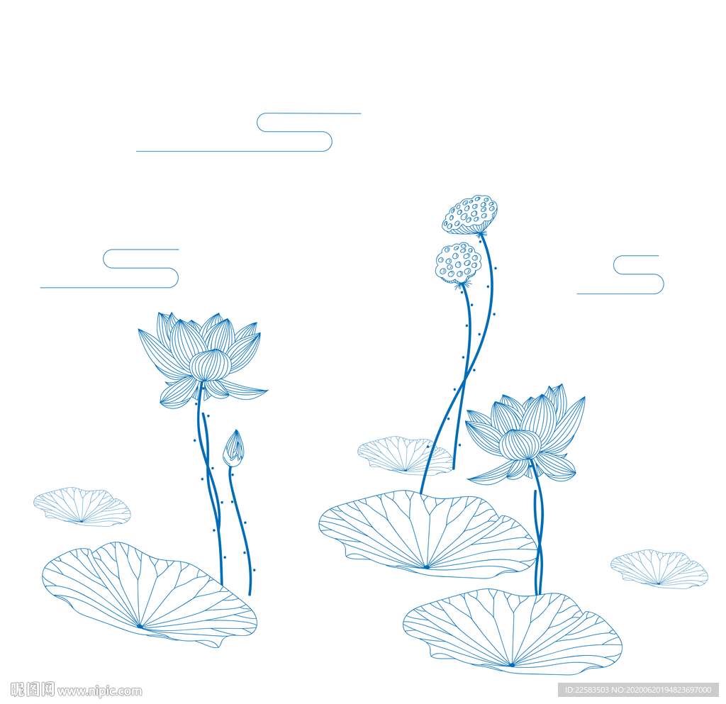 荷花荷叶古典禅意花边