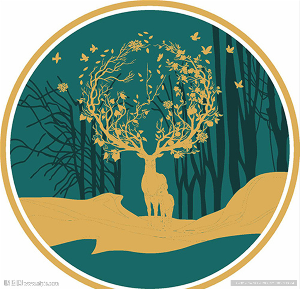 鹿圆形装饰图案