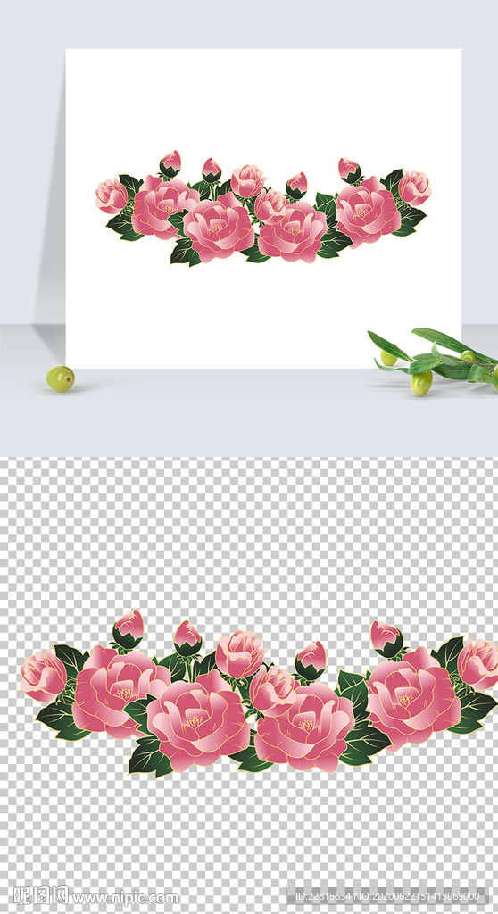 矢量国潮风金边牡丹花设计