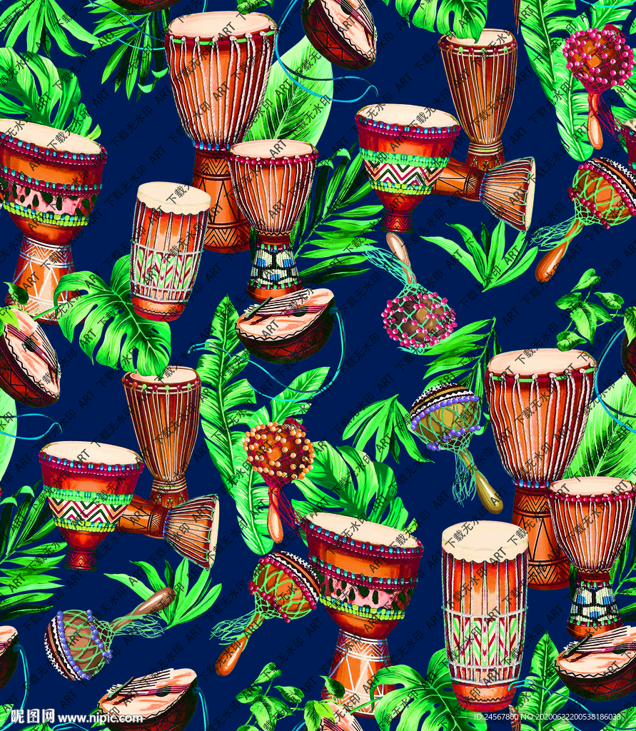 腰鼓 鼓叶 热带叶子 数码印花