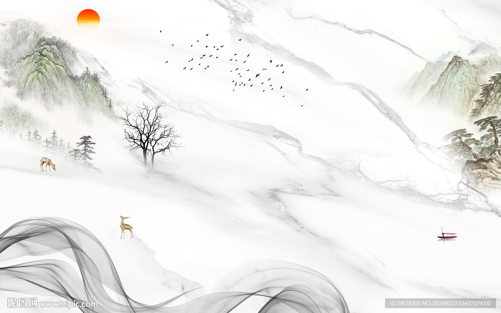 爵士白山水背景画 TIF分层