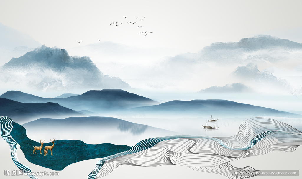 最新轻奢山水画 tif分层