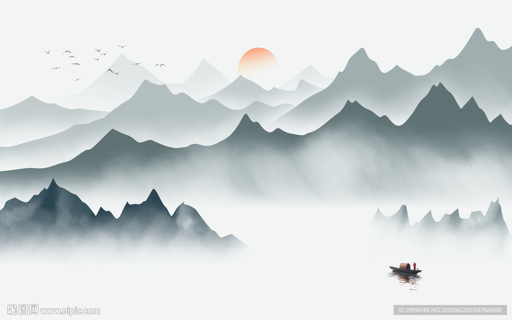 新中式新轻奢山水画 tif分层