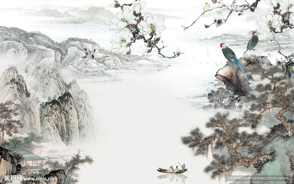 国画新轻奢山水画 tif分层