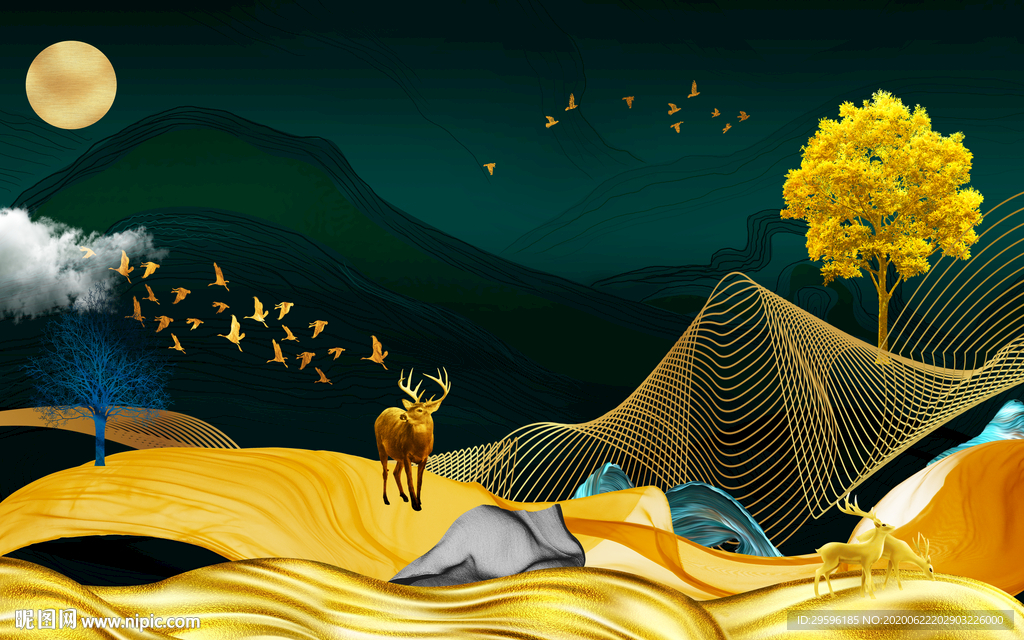 现代 新轻奢山水画 tif分层