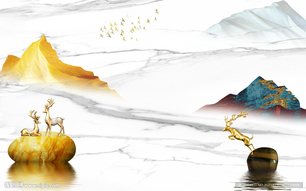 麋鹿 爵士白背景墙 tif分层