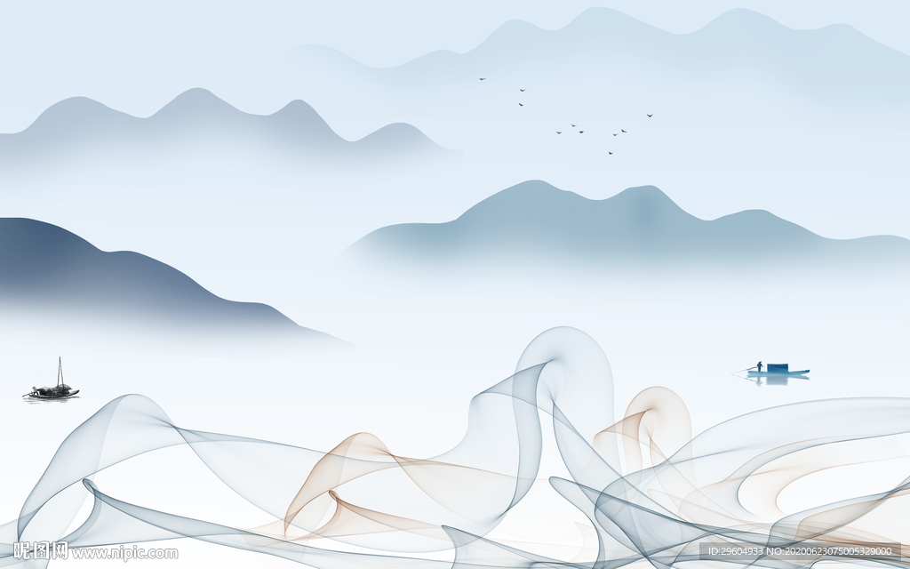 意境山水背景墙画 tif分层